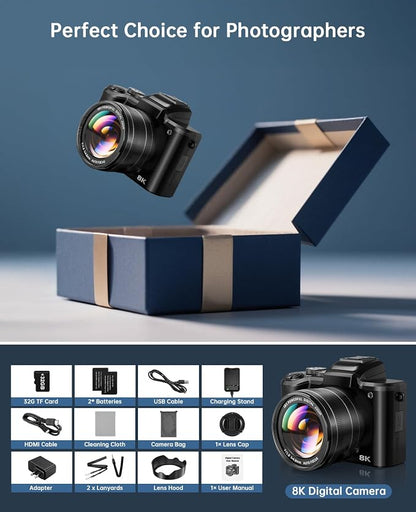 XNSIAKXA 8K Digital Cameras for Photography Autofocus 88MP WiFi Professional - Image 8