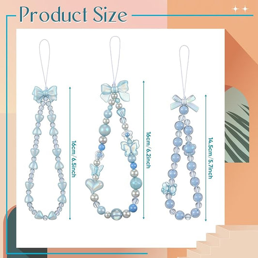 Ecally 3 Pcs Phone Charms Strap Camera Charm Strap Pearl Beaded Butterfly Bow - Image 2
