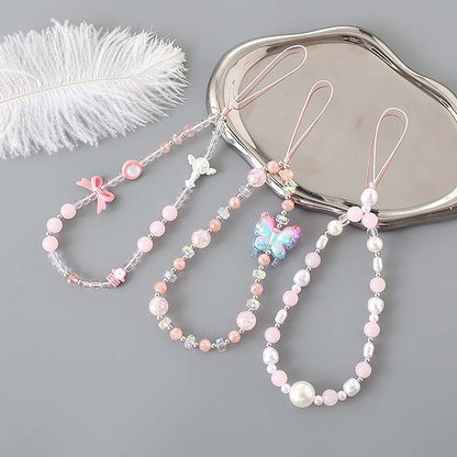 Beaded Phone Charm Lanyard Strap Girly Style Fixed Beads Pearl Lanyards - Image 6
