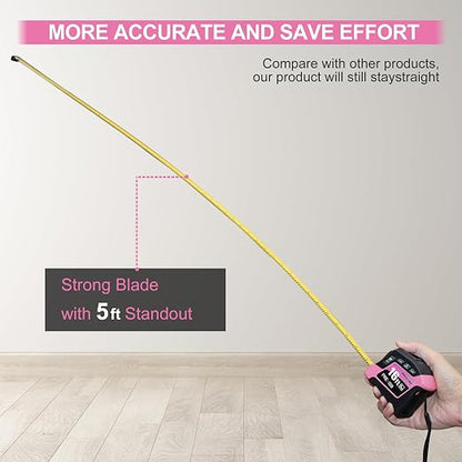 PREXISO 2-in-1 Digital Tape Measure - 16Ft Pink Digital Measuring Tape - Image 9