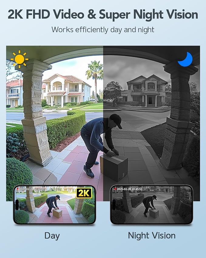 XTU Battery Doorbell, 180° Head-to-Toe Video, Live View - Image 2