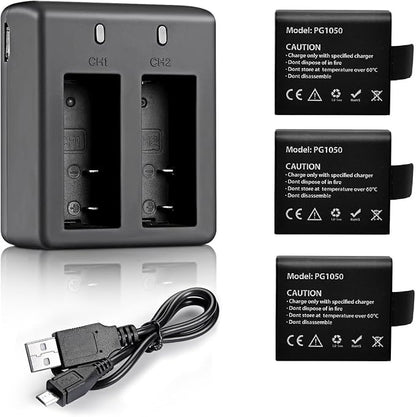 3 x 1050mAh Rechargeable Action Camera Battery by VVHOOY