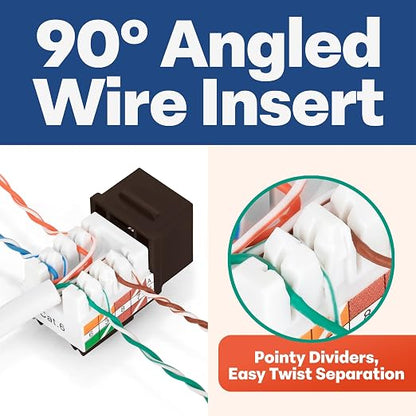 Everest 90° Angled RJ45 Cat6 Keystone Jacks 10-Pack in Brown - Image 3