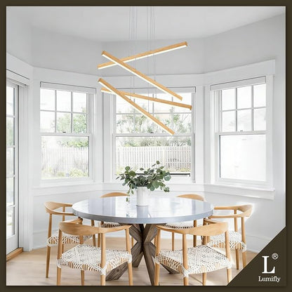 Linear Pendant Light for Dining Room Oak Wood Grain Finish LED 4 Light - Image 2