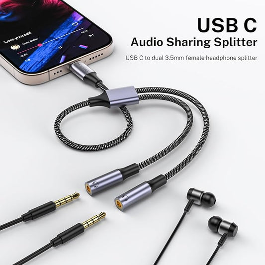 MOSWAG USB C to Dual 3.5mm Female Headphone Splitter, Type C to Dual 3.5mm - Image 2