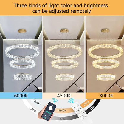 HAIXIANG Modern Glam Chandelier Crystal LED Remote Rings Chandelier Adjustable - Image 8