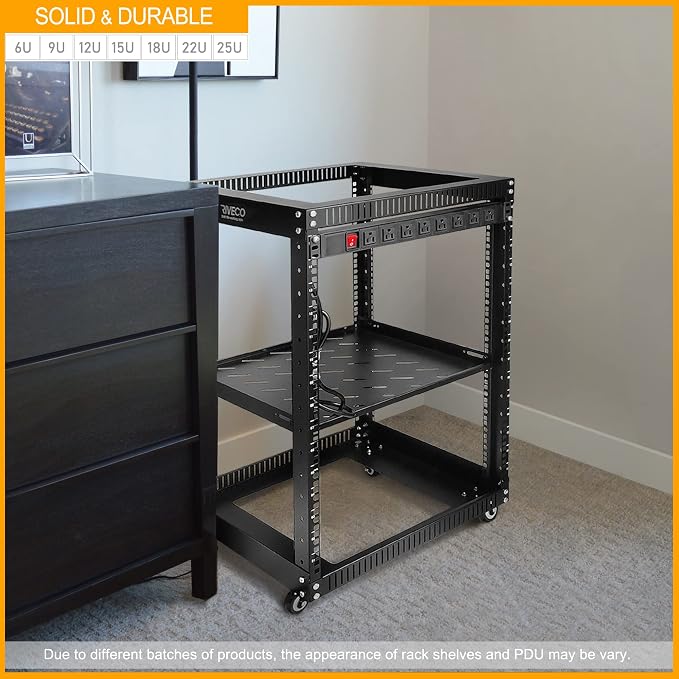 RIVECO 6U Server Rack with Wheels Open Frame Networking Rack+ PDU 8 Outlets Set - Image 5
