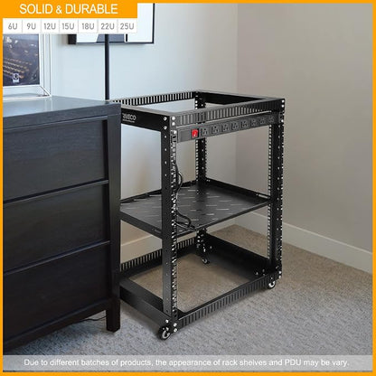 RIVECO 6U Server Rack with Wheels Open Frame Networking Rack+ PDU 8 Outlets Set - Image 5