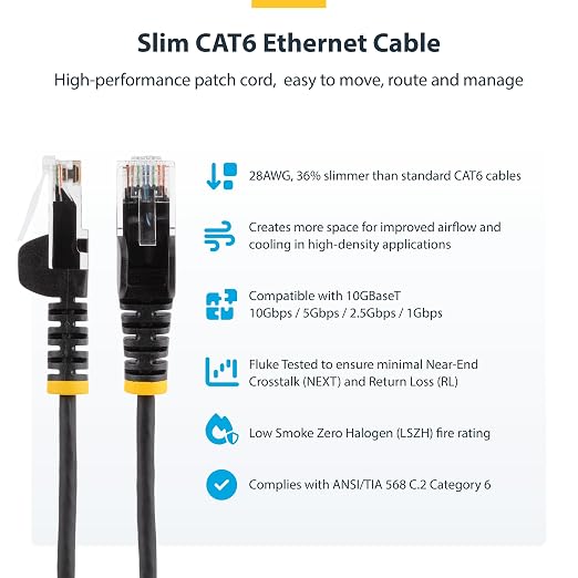 StarTech.com 6in White Slim CAT6 Ethernet Cable, Snagless RJ45, 28AWG Pure Bare - Image 2