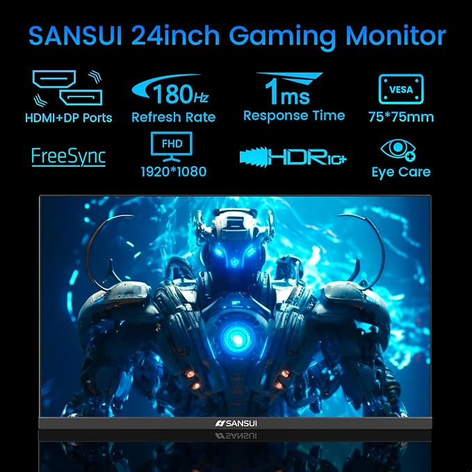 SANSUI 24 Inch Gaming Monitor 180Hz, DP 1.4 & HDMI 2.0 Ports High Refresh Rate - Image 2