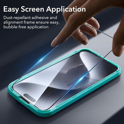 ESR 3+2 Pack for iPhone 15 Pro Screen Protector, 3 Black Edge Tempered-Glass - Image 4