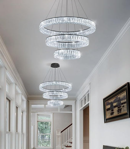 HAIXIANG Modern Glam Chandelier Crystal LED Remote Rings Chandelier Adjustable - Image 5