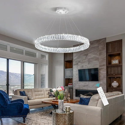 HAIXIANG Modern Crystal Chandelier Dimmable LED Ring Pendant Chandeliers Light - Image 5