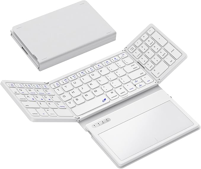 Foldable Bluetooth Keyboard, Portable Full Size Folding Keyboard by GEODMAER