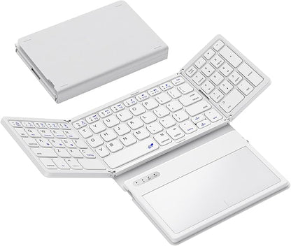 Foldable Bluetooth Keyboard, Portable Full Size Folding Keyboard by GEODMAER