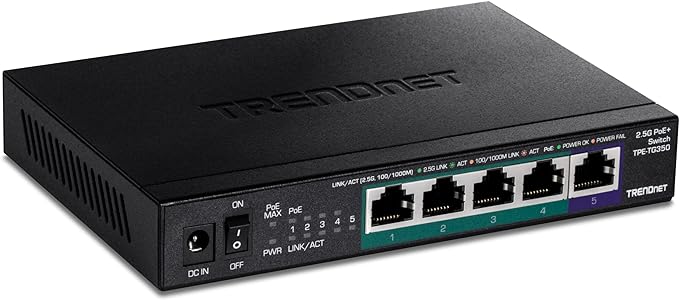 TRENDnet 5-Port Unmanaged 2.5G PoE+ Switch, Compact Desktop Design, Metal by TRENDnet