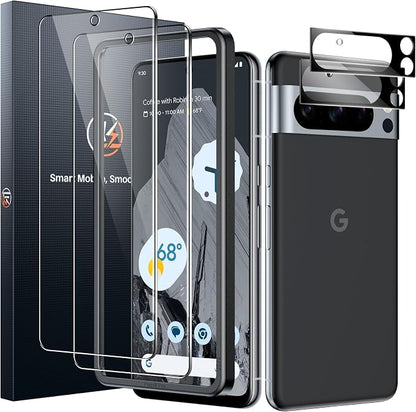 LK 2 Pack for Google Pixel 8 Pro Screen Protector + 2 Pack Camera Lens Protector by LK