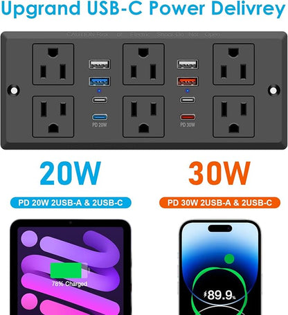 Recessed Power Strip with PD 30W Fast Charging, Conference Desk Flush Mount - Image 3