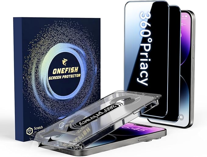 OneFish Screen Protector for iPhone 16 Pro Max Privacy, 4-Way 360° Anti-Spy by OneFish