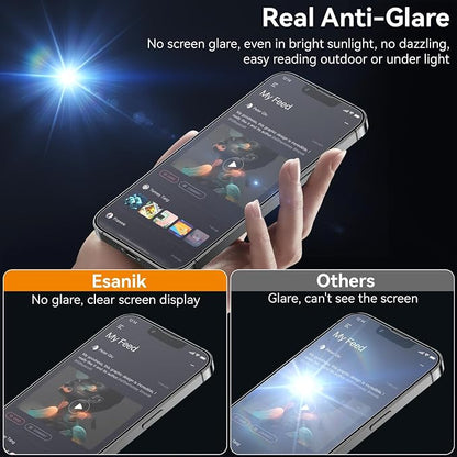 Esanik for iPhone 16e/14/13Pro/13 Matte Glass Screen Protector Anti-Glare & - Image 3