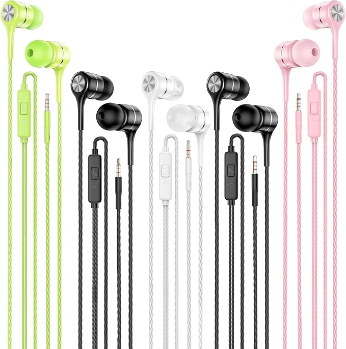 Wired Earbuds with Microphone 5 Pack, in-Ear Headphones with Heavy Bass by LWZCAM