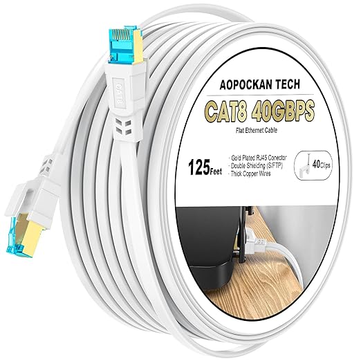 Cat 8 Ethernet Cable 125 FT, Heavy Duty High Speed 40Gbps 2000Mhz Internet by AOPOCKANTECHEthernetCables