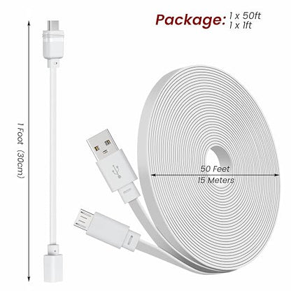50ft Power Extension Cable Compatible - 15m Long Flat Micro USB Charging Cord - Image 8