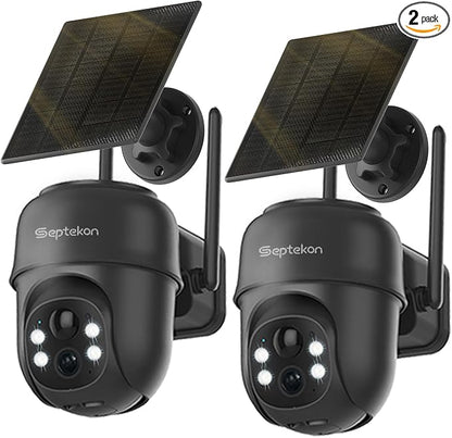 Septekon 2K Solar Security Cameras Wireless Outdoor 2 Pack, 360°PTZ Battery by Septekon