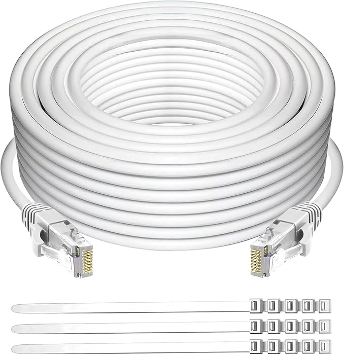 Adoreen Cat 6 Ethernet Cable 300 Ft-White, Outdoor & Indoor Snagless Long Round by Adoreen