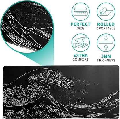 Japanese Gaming Mouse Pad Abstract Black Mouse Pad 31.5x11.8 Inch Black Sea - Image 5