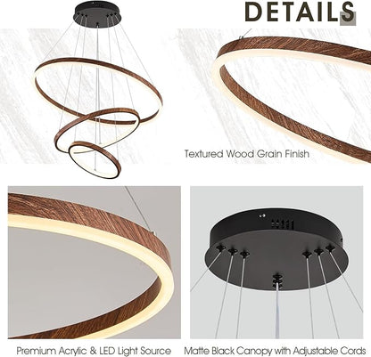 Modern LED Chandelier Dimmable 3 Ring Pendant Light - Image 6