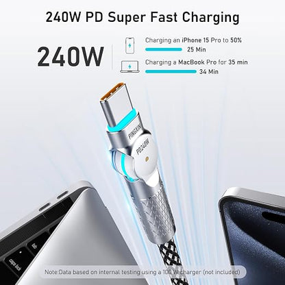 USB C Cable 3.3ft 240W Braided 180°Rotating USB C to USB C Cable USB 2.0 - Image 3