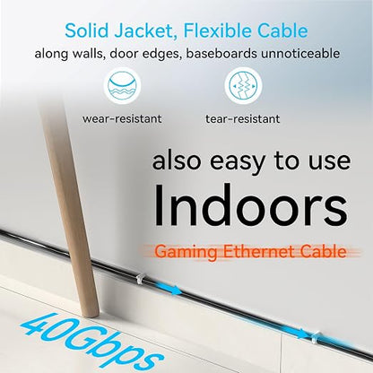 Sokqovt Cat 8 Ethernet Cable Slim 15ft Outdoor&Indoor, Pure Copper Cat8 - Image 6