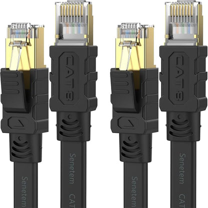 Senetem Cat 8 Ethernet Cable 10FT 2 Pack, High Speed 40Gbps 2000Mhz Flat by Senetem