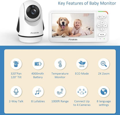 5" Baby Monitor with Camera and Audio, No WiFi Travel Baby Monitor, Pan Tilt - Image 2