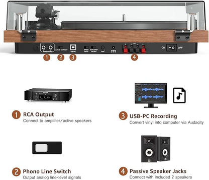 Record Player Turntable with 40W Speakers and Bluetooth Output Input - Image 4