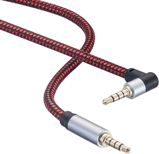 Male to Male Audio Cable 12Ft, 90 Degree TRRS 3.5mm 4 Pole Nylon Braided Stereo - Image 2