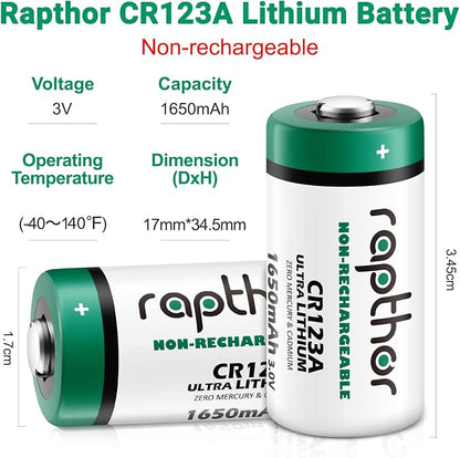 rapthor CR123A Lithium Batteries 3V 12 Pack 1650mAh High Capacity CR123 CR17345 - Image 2
