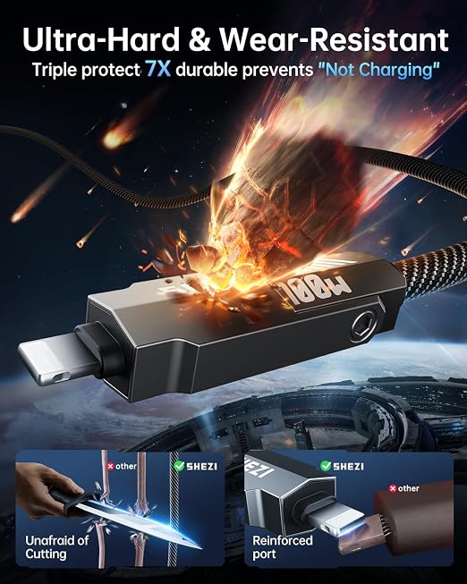 SHEZI Nylon Braided 4 in 1 USB C Cable 100W 3FT Compatible - Image 7