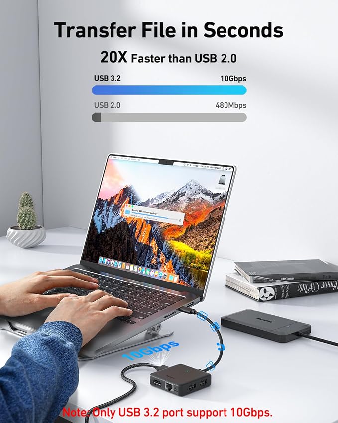 BENFEI USB C HUB 6in1 with HDMI, 100Mbps Ethernet, 100W Power Delivery - Image 6