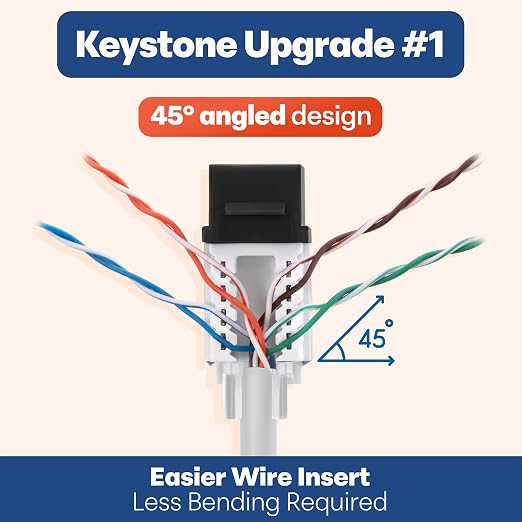 Everest 45° Angled RJ45 Cat6A Keystone Jacks 50-Pack in Black - Image 3