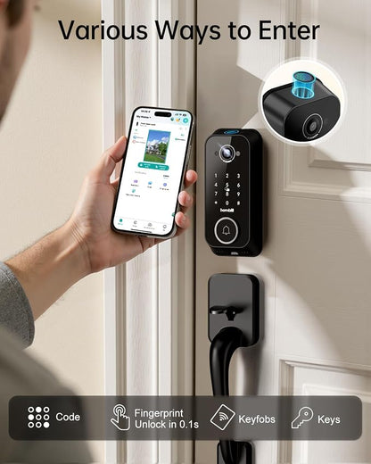 Video Smart Lock with Camera: 4-in-1 Ring+2K Camera+Doorbell+Fingerprint - Image 3