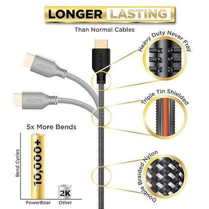 PowerBear 4K HDMI Cable 0.5 ft | High Speed, Braided Nylon & Gold Connectors - Image 3