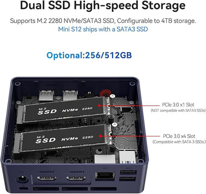 Beelink Mini PC, Mini S12 Intel 12th Gen 4-Core N95, Mini Computer 12GB LPDDR5 - Image 5