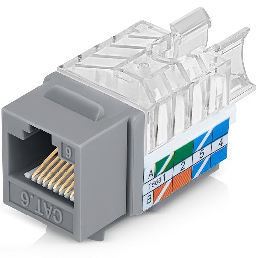 Everest 45° Angled RJ45 Cat6 Keystone Jacks 50-Pack in Gray by EverestMediaSolutions