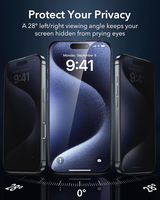 ESR 3 Pack for iPhone 15 Pro Privacy Screen Protector, Anti-spy Tempered-Glass - Image 3