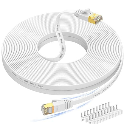 Cat 7 Ethernet Cable 100 ft High Speed, Flat Internet Network LAN Wire by Folishine