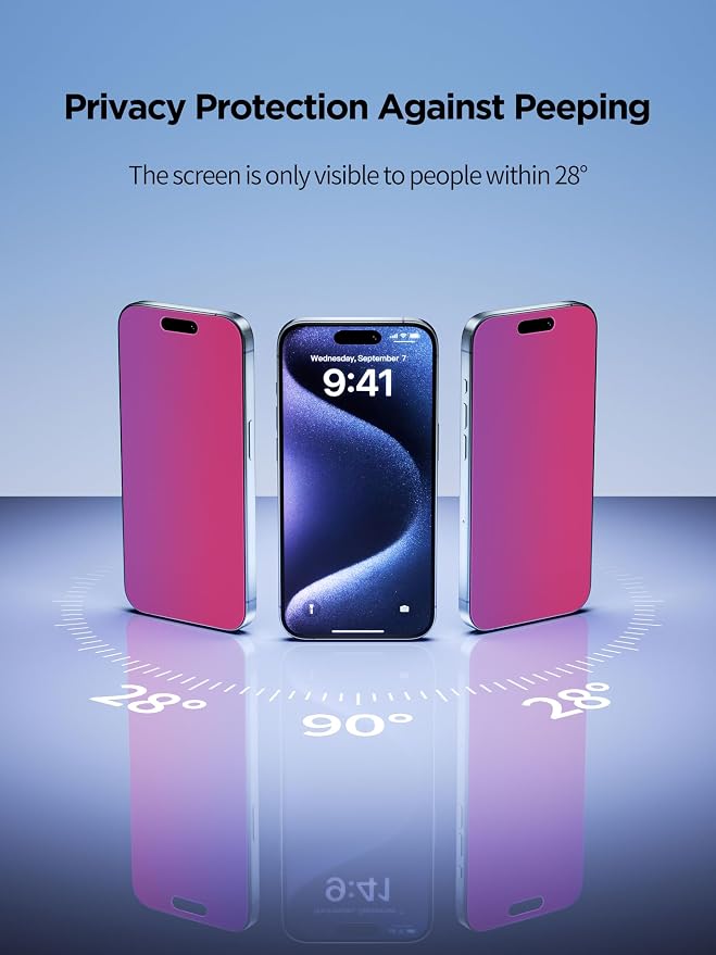 Compatible for iPhone 16 Pro Privacy Screen Protector Tempered Glass 6.3 Inch - Image 3