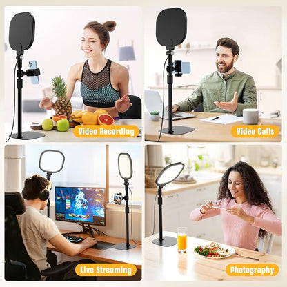 Desk Ring Light with Stand and Phone Holder, 3000K-6500K Dimmable Computer - Image 2