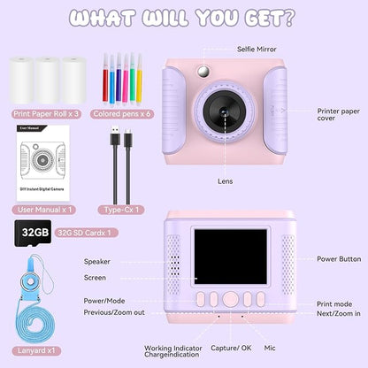 Instant Print Camera for Kids, 2.4 Inch Screen Kids Instant Cameras, Christmas - Image 6